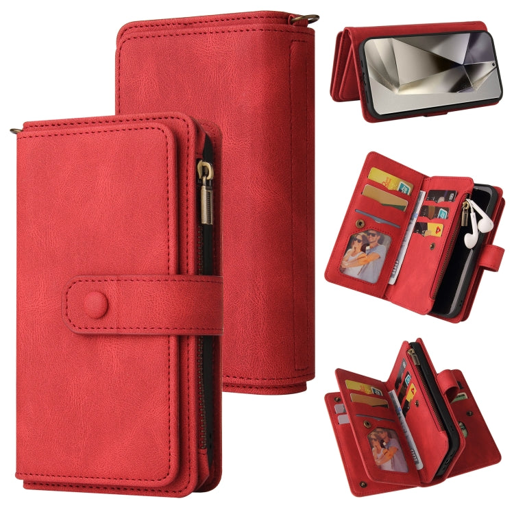 For Samsung Galaxy S25 Ultra 5G Skin Feel Multi Card Slots Zipper Wallet Leather Phone Case(Red) - Galaxy S25 Ultra 5G Cases by PMC Jewellery | Online Shopping South Africa | PMC Jewellery | Buy Now Pay Later Mobicred