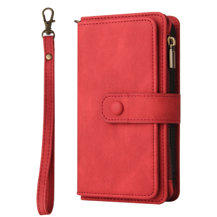 For Samsung Galaxy S25 Ultra 5G Skin Feel Multi Card Slots Zipper Wallet Leather Phone Case(Red) - Galaxy S25 Ultra 5G Cases by PMC Jewellery | Online Shopping South Africa | PMC Jewellery | Buy Now Pay Later Mobicred