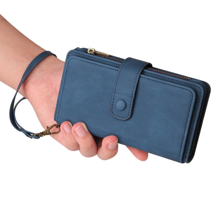 For Honor 200 Pro Skin Feel Multi Card Slots Zipper Wallet Leather Phone Case(Blue) - Honor Cases by PMC TechLife | Online Shopping South Africa | PMC TechLife | Buy Now Pay Later Mobicred