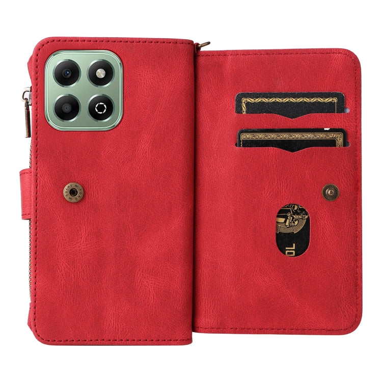 For Honor X6b Skin Feel Multi Card Slots Zipper Wallet Leather Phone Case(Red) - Honor Cases by PMC TechLife | Online Shopping South Africa | PMC TechLife | Buy Now Pay Later Mobicred
