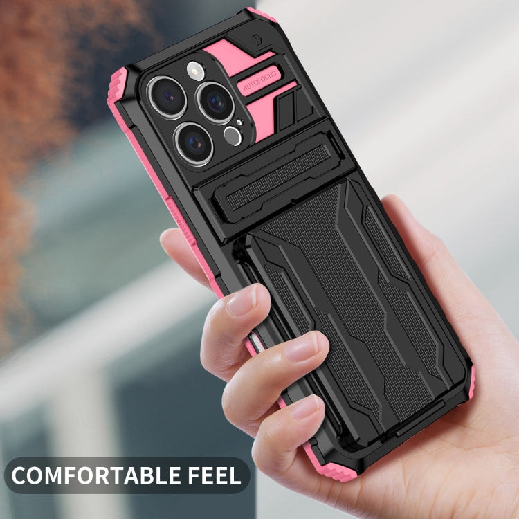 For iPhone 16 Pro Kickstand Armor Card Wallet Phone Case(Pink) - iPhone 16 Pro Cases by PMC Jewellery | Online Shopping South Africa | PMC Jewellery | Buy Now Pay Later Mobicred