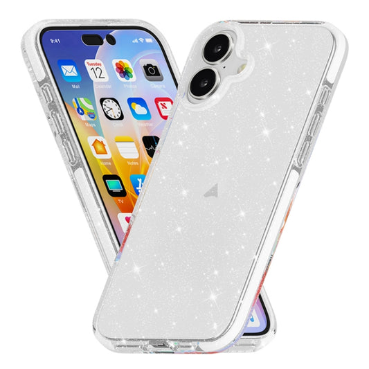 For iPhone 16 Dual Color Clear Glitter TPU + TPE Full Coverage Phone Case(Glitter White) - iPhone 16 Cases by PMC Jewellery | Online Shopping South Africa | PMC Jewellery | Buy Now Pay Later Mobicred