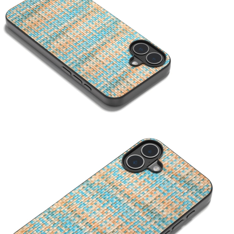 For iPhone 16 Black Frame Color Lattice Texture PU Phone Case(Blue) - iPhone 16 Cases by PMC Jewellery | Online Shopping South Africa | PMC Jewellery | Buy Now Pay Later Mobicred