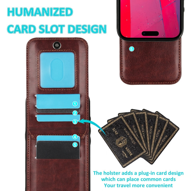 For iPhone 16 Pro Solid Color Card Slots Bracket PU Phone Case(Brown) - iPhone 16 Pro Cases by PMC TechLife | Online Shopping South Africa | PMC TechLife | Buy Now Pay Later Mobicred