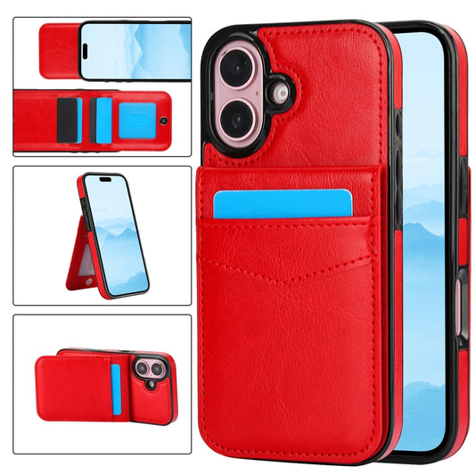 For iPhone 16 Plus Solid Color Card Slots Bracket PU Phone Case(Red) - iPhone 16 Plus Cases by PMC Jewellery | Online Shopping South Africa | PMC Jewellery | Buy Now Pay Later Mobicred