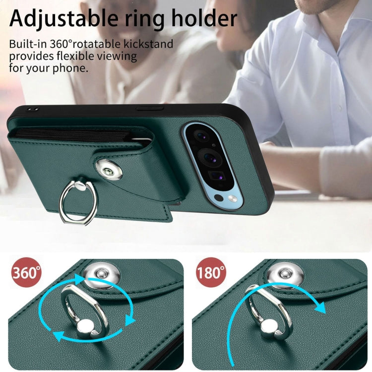 For Google Pixel 9 / 9 Pro Organ Card Bag Ring Holder Phone Case with Long Lanyard(Green) - Google Cases by PMC TechLife | Online Shopping South Africa | PMC TechLife | Buy Now Pay Later Mobicred