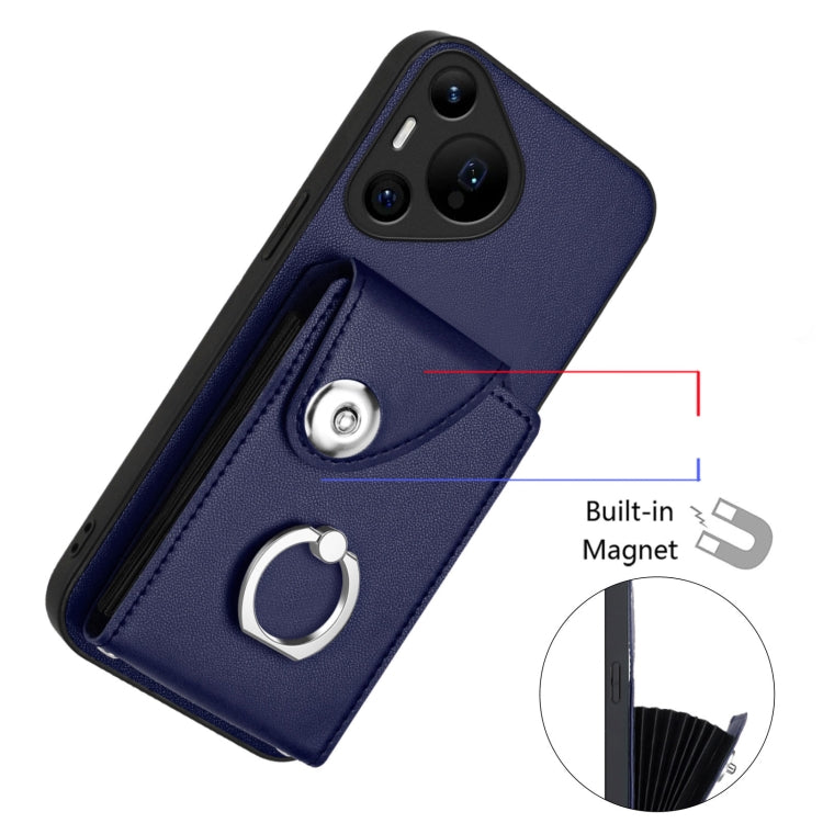 For Huawei Pura 70 Pro / 70 Pro+ Organ Card Bag Ring Holder Phone Case with Long Lanyard(Blue) - Huawei Cases by PMC Jewellery | Online Shopping South Africa | PMC Jewellery | Buy Now Pay Later Mobicred