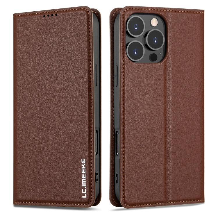 For iPhone 16 Pro Max LC.IMEEKE L1 Series Frosted Fine Texture PU Phone Case(Brown) - iPhone 16 Pro Max Cases by LC.IMEEKE | Online Shopping South Africa | PMC Jewellery | Buy Now Pay Later Mobicred