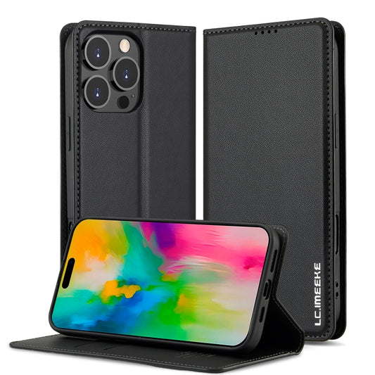 For iPhone 16 Pro LC.IMEEKE L1 Series Frosted Fine Texture PU Phone Case(Black) - iPhone 16 Pro Cases by LC.IMEEKE | Online Shopping South Africa | PMC Jewellery | Buy Now Pay Later Mobicred