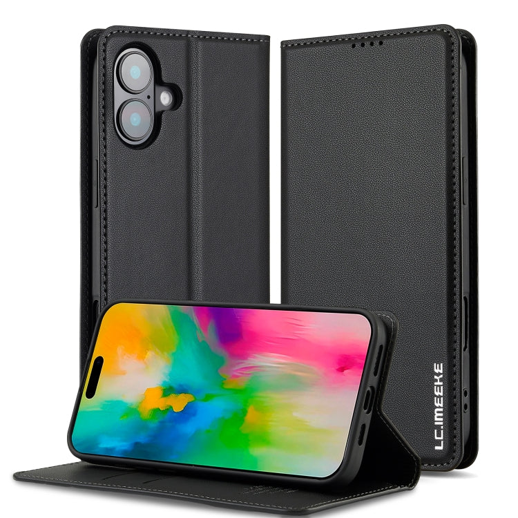 For iPhone 16 LC.IMEEKE L1 Series Frosted Fine Texture PU Phone Case(Black) - iPhone 16 Cases by LC.IMEEKE | Online Shopping South Africa | PMC TechLife | Buy Now Pay Later Mobicred