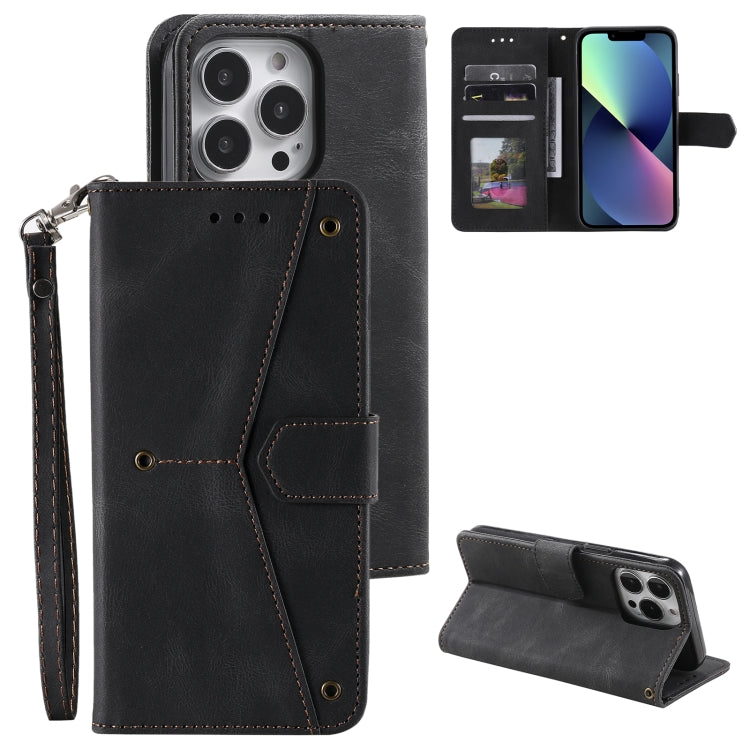 For iPhone 16 Pro Nail Skin Feel Stitching Calf Texture Leather Phone Case(Black) - iPhone 16 Pro Cases by PMC TechLife | Online Shopping South Africa | PMC TechLife | Buy Now Pay Later Mobicred