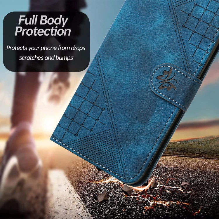 For iPhone 16 Plus YX0080 Grid Butterfly Embossed Pattern Flip Leather Phone Case with Lanyard(Dark Blue) - iPhone 16 Plus Cases by PMC Jewellery | Online Shopping South Africa | PMC Jewellery | Buy Now Pay Later Mobicred