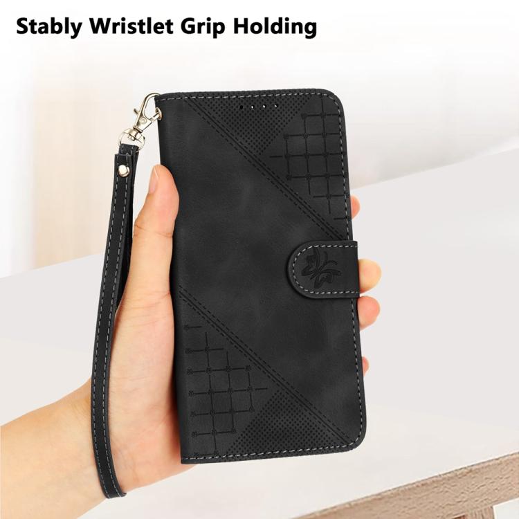 For iPhone 17 Air YX0080 Grid Butterfly Embossed Pattern Flip Leather Phone Case with Lanyard(Black) - free shipping - PMc TechLife - Order now!