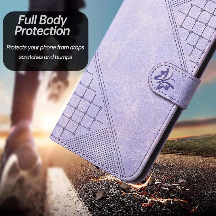For iPhone 17 Air YX0080 Grid Butterfly Embossed Pattern Flip Leather Phone Case with Lanyard(Light Purple) - free shipping - PMc TechLife - Order now!