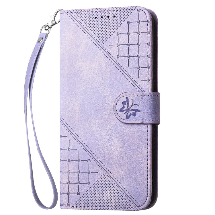 For Google Pixel 9 / 9 Pro YX0080 Grid Butterfly Embossed Pattern Flip Leather Phone Case with Lanyard(Light Purple) - Google Cases by PMC TechLife | Online Shopping South Africa | PMC TechLife | Buy Now Pay Later Mobicred