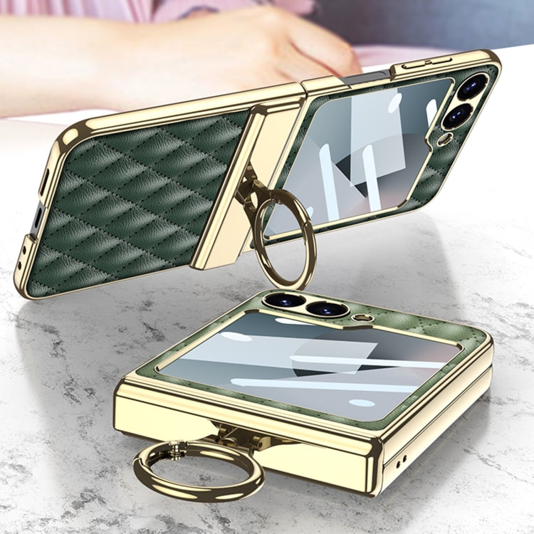 For Samsung Galaxy Z Flip6 / Flip7 FE GKK Rhombus Pattern Integrated Electroplated Leather Phone Case with Ring(Pink) - free shipping - PMC Jewellery - Order now!