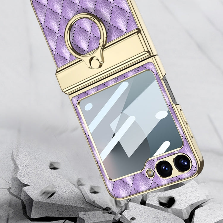For Samsung Galaxy Z Flip6 / Flip7 FE GKK Rhombus Pattern Integrated Electroplated Leather Phone Case with Ring(Purple) - free shipping - PMC Jewellery - Order now!
