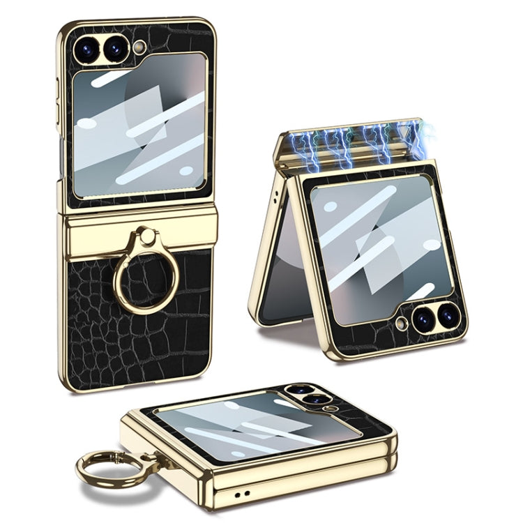 For Samsung Galaxy Z Flip6 / Flip7 FE GKK Integrated Electroplated Crocodile Texture Leather Phone Case with Ring(Black) - free shipping - PMC Jewellery - Order now!