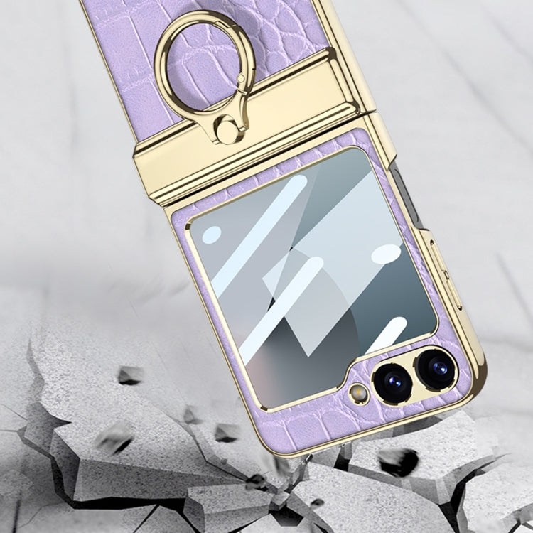 For Samsung Galaxy Z Flip6 GKK Integrated Electroplated Crocodile Texture Leather Phone Case with Ring(Pink) - Galaxy Phone Cases by GKK | Online Shopping South Africa | PMC Jewellery | Buy Now Pay Later Mobicred