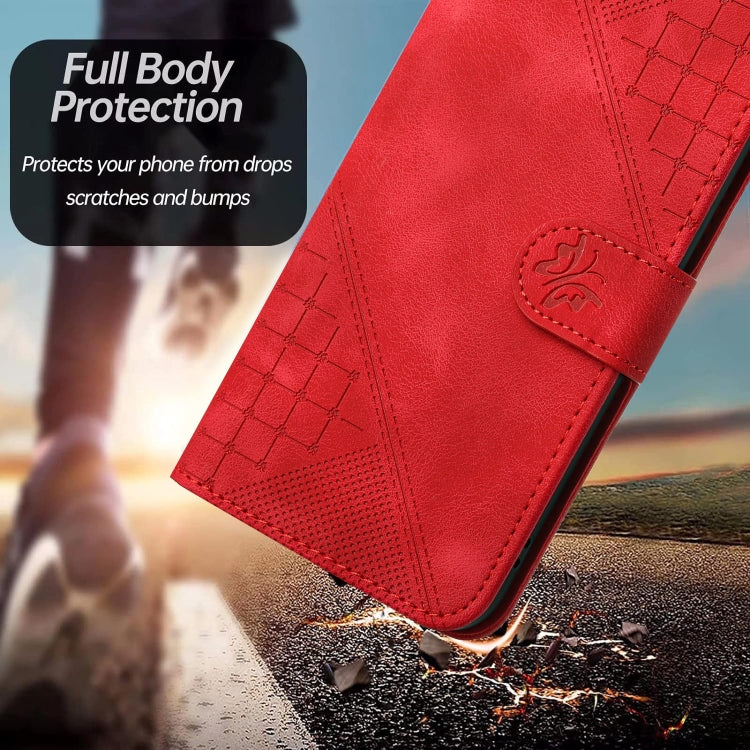 For Huawei Pura 70 Pro / 70 Pro+ YX0080 Grid Butterfly Embossed Pattern Flip Leather Phone Case with Lanyard(Red) - Huawei Cases by PMC Jewellery | Online Shopping South Africa | PMC Jewellery | Buy Now Pay Later Mobicred