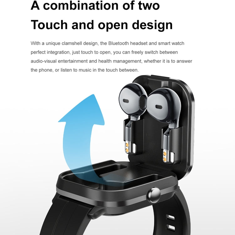 D8 Pro 2.01 inch 2 in 1 Bluetooth Earphone Silicone Strap Smart Watch, Support NFC with Cover(Black) - Smart Watches by PMC TechLife | Online Shopping South Africa | PMC TechLife | Buy Now Pay Later Mobicred