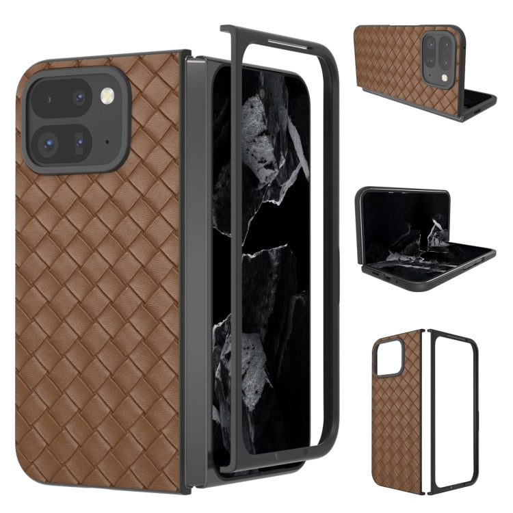 For Google Pixel 9 Pro Fold Black Frame Woven Texture PU Phone Case(Brown) - Google Cases by PMC Jewellery | Online Shopping South Africa | PMC Jewellery | Buy Now Pay Later Mobicred