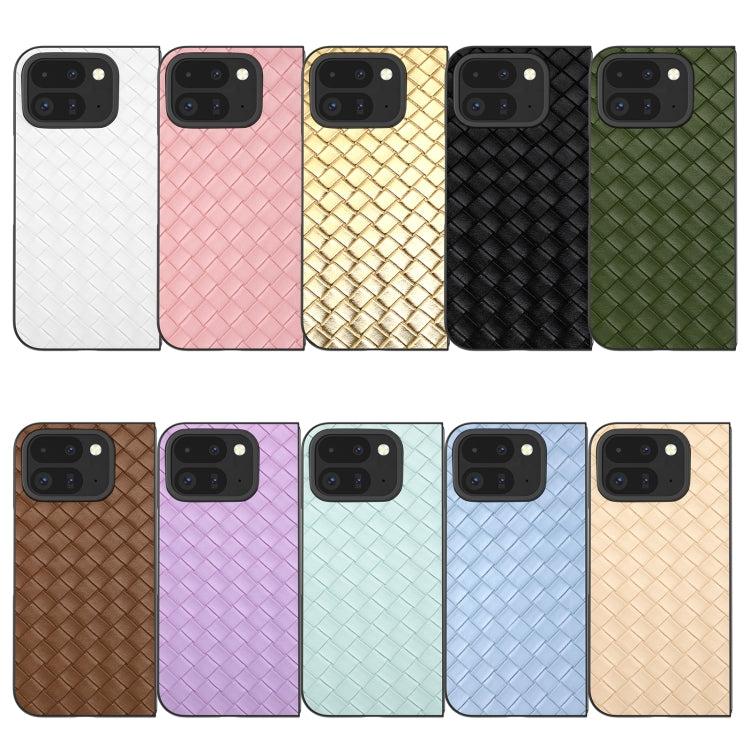 For Google Pixel 9 Pro Fold Black Frame Woven Texture PU Phone Case(Brown) - Google Cases by PMC TechLife | Online Shopping South Africa | PMC TechLife | Buy Now Pay Later Mobicred