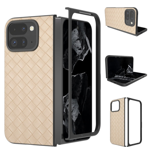 For Google Pixel 9 Pro Fold Black Frame Woven Texture PU Phone Case(Beige) - Google Cases by PMC Jewellery | Online Shopping South Africa | PMC Jewellery | Buy Now Pay Later Mobicred