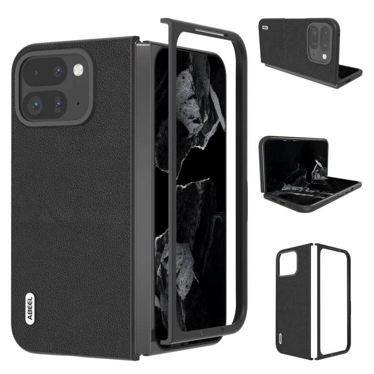 For Google Pixel 9 Pro Fold ABEEL Genuine Leather Wave Black Edge Phone Case(Black) - Google Cases by PMC TechLife | Online Shopping South Africa | PMC TechLife | Buy Now Pay Later Mobicred