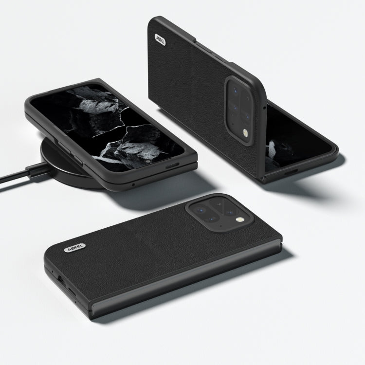 For Google Pixel 9 Pro Fold ABEEL Genuine Leather Wave Black Edge Phone Case(Black) - Google Cases by PMC TechLife | Online Shopping South Africa | PMC TechLife | Buy Now Pay Later Mobicred