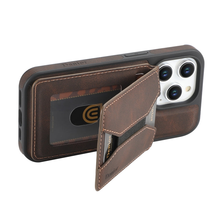 For iPhone 15 Pro Max Denior D17 Skin Feel MagSafe Detachable Card Slot Phone Case(Brown) - iPhone 15 Pro Max Cases by Denior | Online Shopping South Africa | PMC Jewellery | Buy Now Pay Later Mobicred