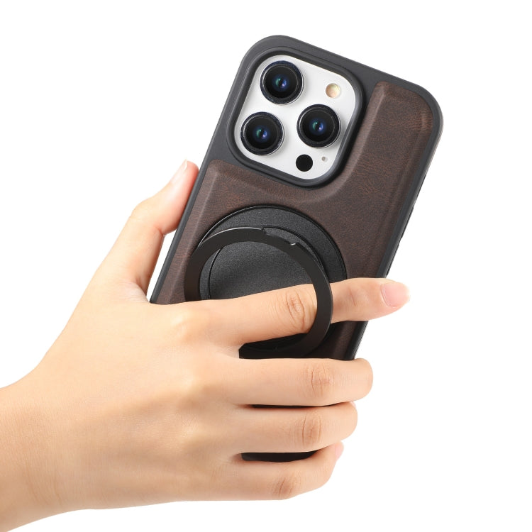 For iPhone 16 Pro Denior A14 Skin Feel Rotating Holder MagSafe Phone Case(Brown) - iPhone 16 Pro Cases by Denior | Online Shopping South Africa | PMC TechLife | Buy Now Pay Later Mobicred