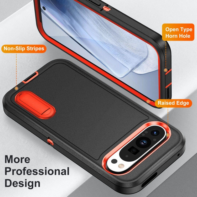 For Google Pixel 9 Pro Rugged PC + Silicone Phone Case with Holder(Black+Orange) - Google Cases by PMC TechLife | Online Shopping South Africa | PMC TechLife | Buy Now Pay Later Mobicred