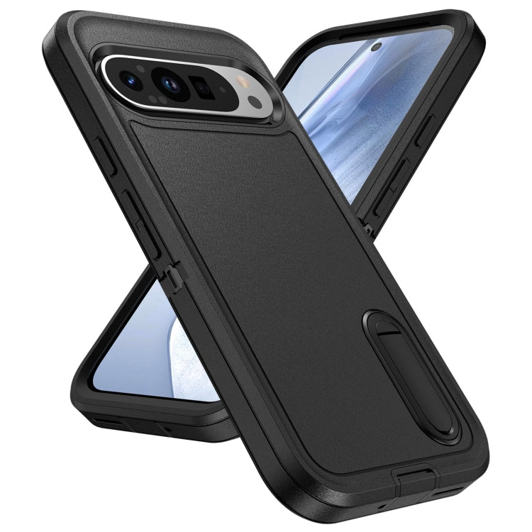 For Google Pixel 9 Pro Rugged PC + Silicone Phone Case with Holder(Black) - Google Cases by PMC Jewellery | Online Shopping South Africa | PMC Jewellery | Buy Now Pay Later Mobicred