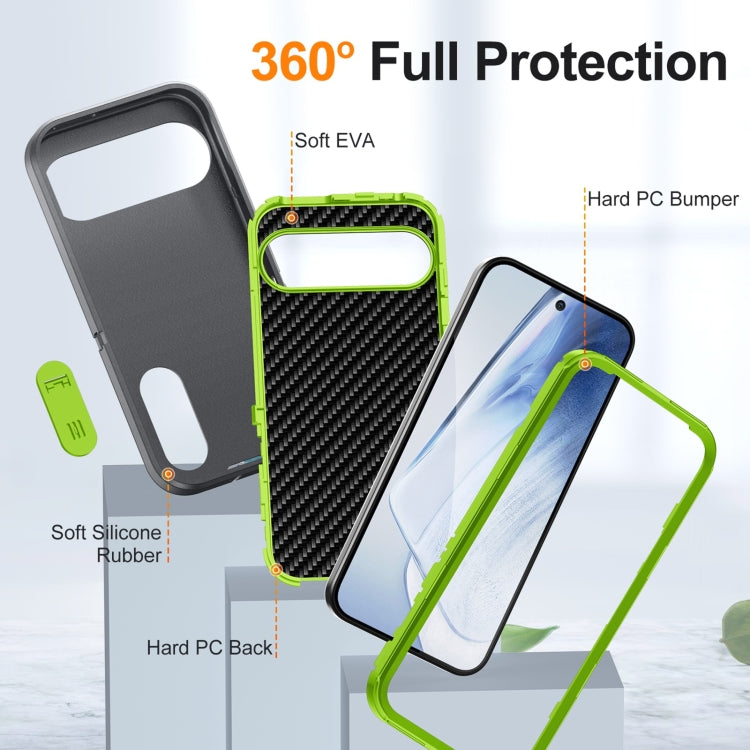 For Google Pixel 9 Pro Rugged PC + Silicone Phone Case with Holder(Grey+Fresh Green) - free shipping - PMC TechLife - Order now!