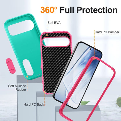 For Google Pixel 9 Pro Rugged PC + Silicone Phone Case with Holder(Light Green+Rose Red) - Google Cases by PMC Jewellery | Online Shopping South Africa | PMC Jewellery | Buy Now Pay Later Mobicred