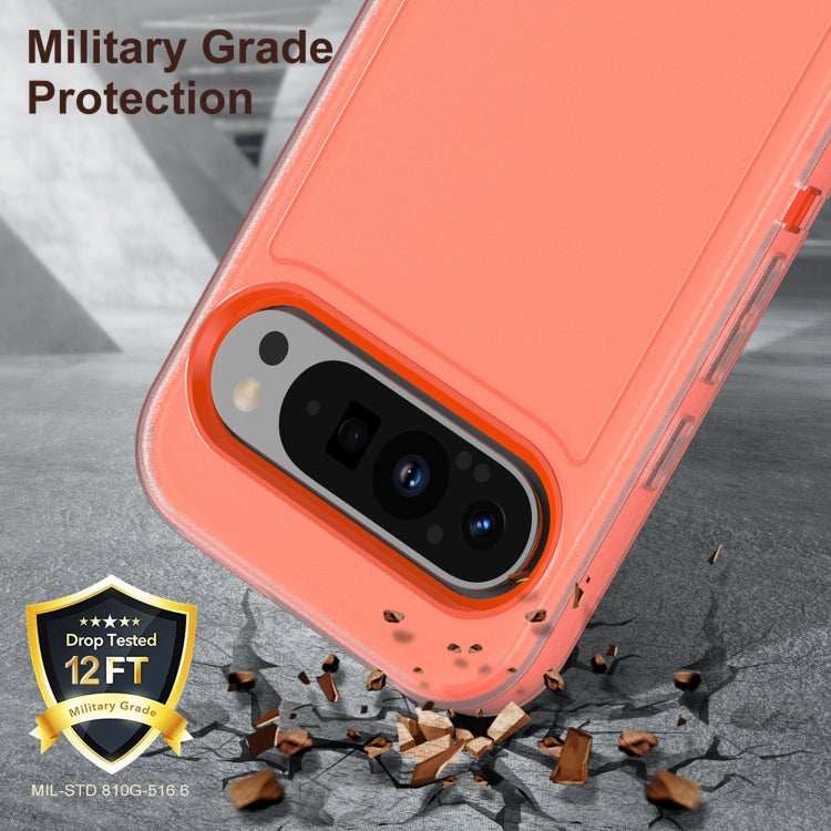 For Google Pixel 9 Pro Rugged PC + Silicone Phone Case with Holder(Transparent+Orange) - Google Cases by PMC Jewellery | Online Shopping South Africa | PMC Jewellery | Buy Now Pay Later Mobicred