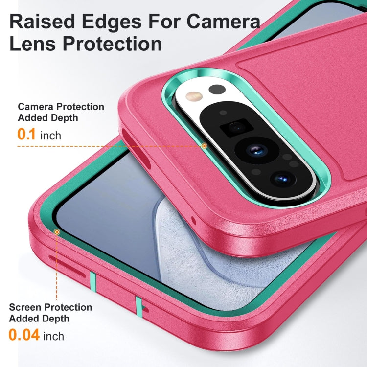 For Google Pixel 9 Rugged PC + Silicone Phone Case with Holder(Rose Red+Light Green) - Google Cases by PMC Jewellery | Online Shopping South Africa | PMC Jewellery | Buy Now Pay Later Mobicred