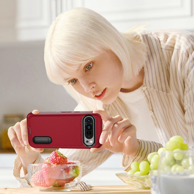 For Google Pixel 9 Rugged PC + Silicone Phone Case with Holder(Red+Black) - free shipping - PMC TechLife - Order now!