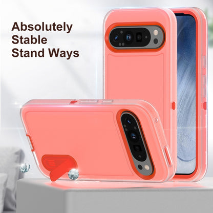 For Google Pixel 9 Rugged PC + Silicone Phone Case with Holder(Transparent+Orange) - Google Cases by PMC Jewellery | Online Shopping South Africa | PMC Jewellery | Buy Now Pay Later Mobicred