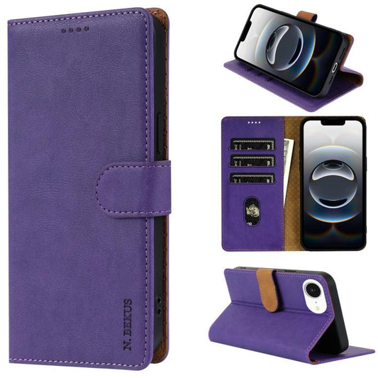 For iPhone 16e N.BEKUS CSJ-P1 Solid Color Leather Phone Case(Purple) - iPhone 16e Cases by N.BEKUS | Online Shopping South Africa | PMC Jewellery | Buy Now Pay Later Mobicred