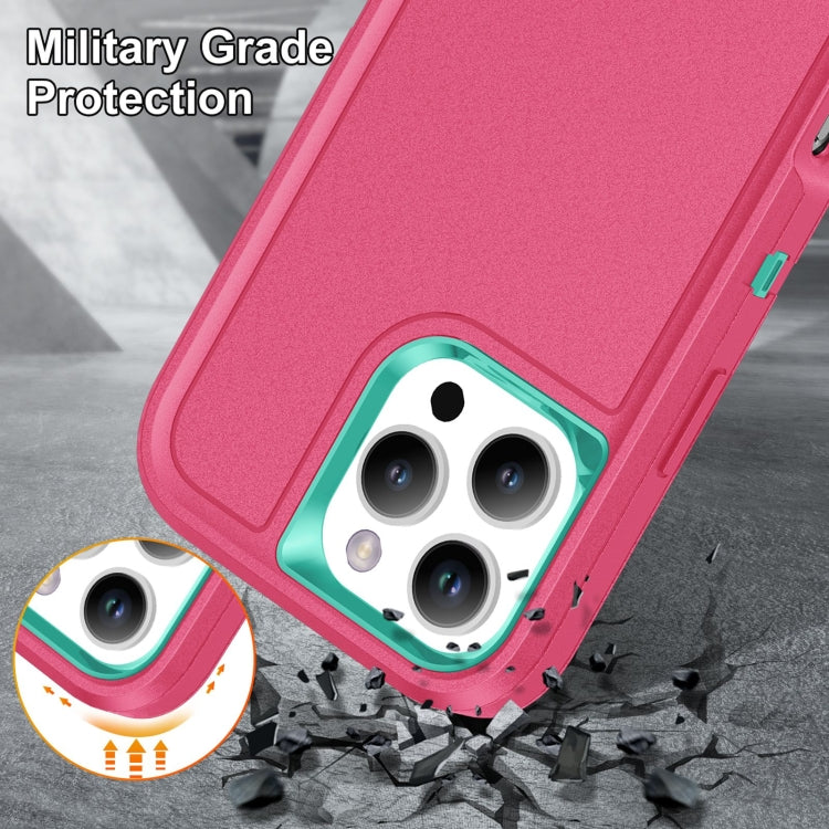 For iPhone 16 Pro Max Rugged PC + Silicone Phone Case with Holder(Rose Red+Light Green) - iPhone 16 Pro Max Cases by PMC TechLife | Online Shopping South Africa | PMC TechLife | Buy Now Pay Later Mobicred