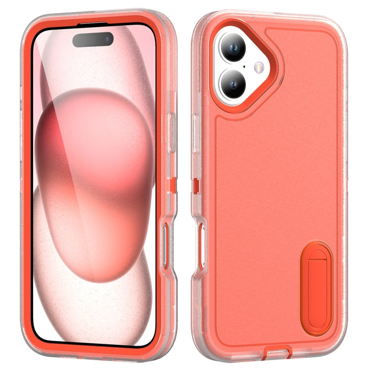 For iPhone 16 Rugged PC + Silicone Phone Case with Holder(Transparent+Orange) - iPhone 16 Cases by PMC TechLife | Online Shopping South Africa | PMC TechLife | Buy Now Pay Later Mobicred