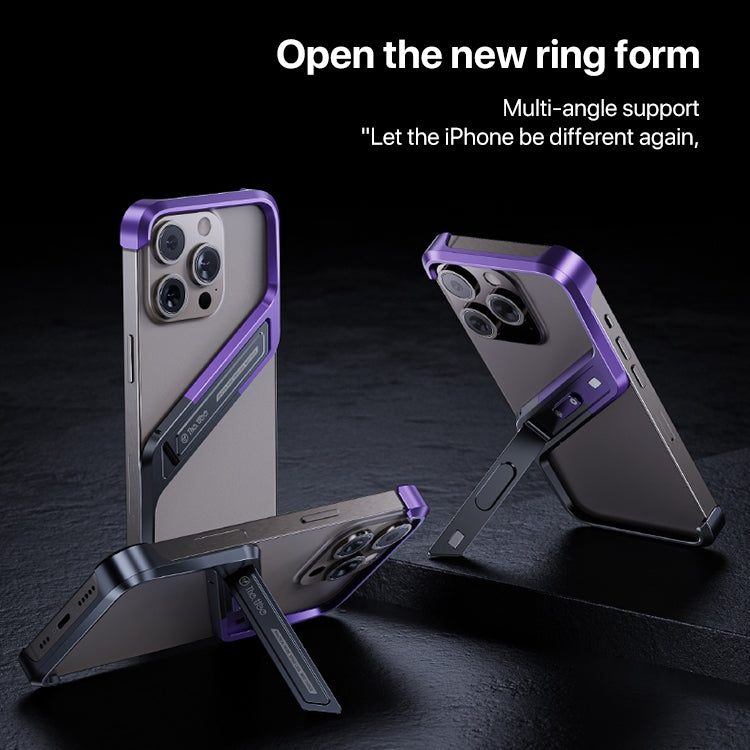 For iPhone 15 Pro S-shaped Stand Frameless Metal Phone Case(Black Purple) - iPhone 15 Pro Cases by PMC Jewellery | Online Shopping South Africa | PMC Jewellery | Buy Now Pay Later Mobicred