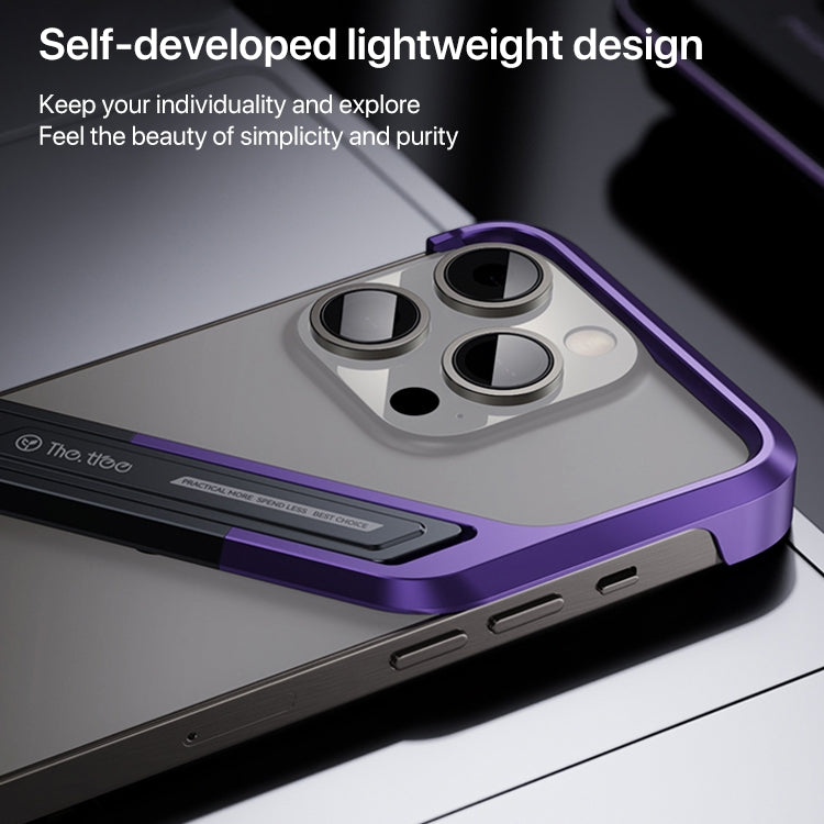 For iPhone 14 Pro S-shaped Stand Frameless Metal Phone Case(Black Purple) - iPhone 14 Pro Cases by PMC Jewellery | Online Shopping South Africa | PMC Jewellery | Buy Now Pay Later Mobicred