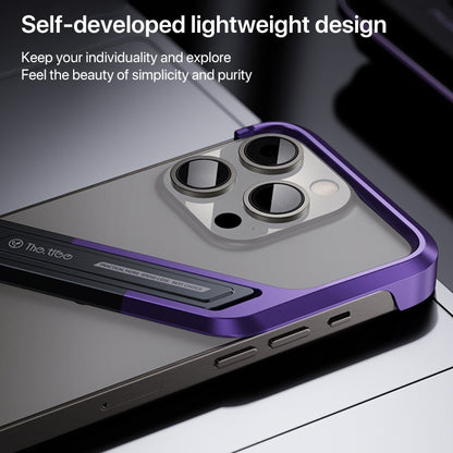 For iPhone 14 Pro Max S-shaped Stand Frameless Metal Phone Case(Black Purple) - iPhone 14 Pro Max Cases by PMC Jewellery | Online Shopping South Africa | PMC Jewellery | Buy Now Pay Later Mobicred