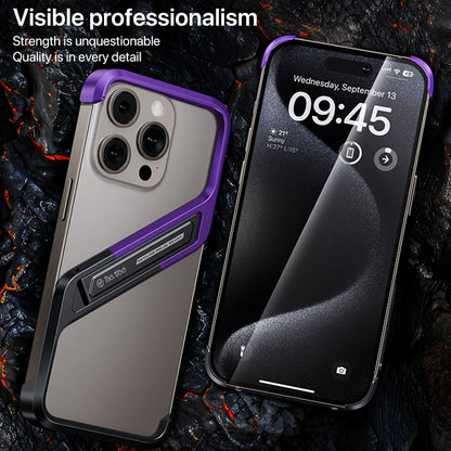 For iPhone 14 Pro S-shaped Stand Frameless Metal Phone Case(Black Purple) - iPhone 14 Pro Cases by PMC Jewellery | Online Shopping South Africa | PMC Jewellery | Buy Now Pay Later Mobicred