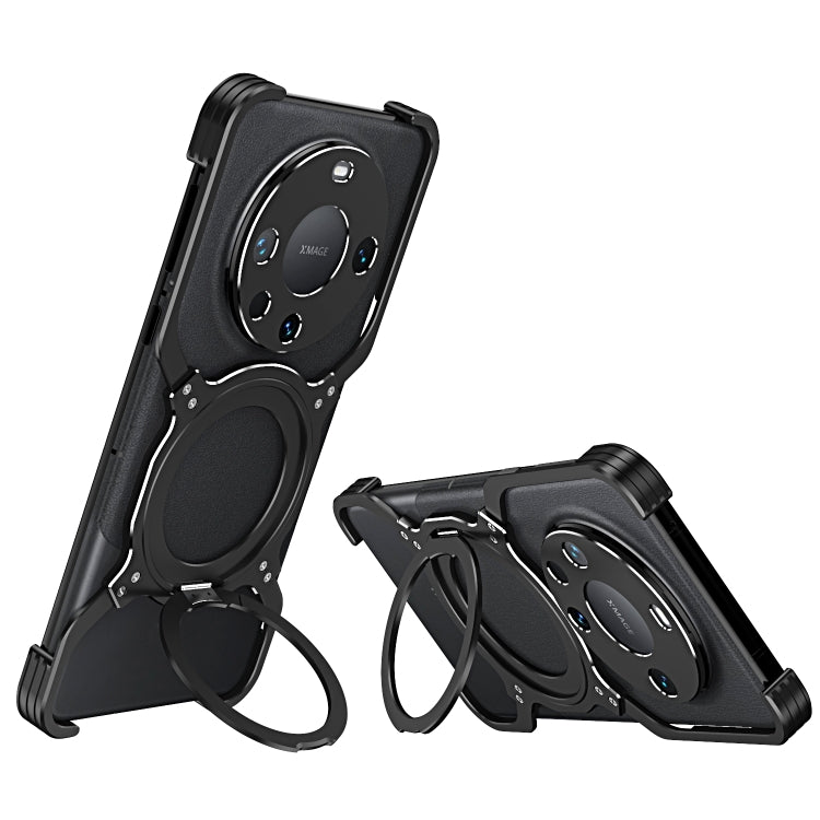 For Huawei Mate 60 Mechanical Arm Borderless MagSafe Holder Metal Phone Case(Black Silver) - Huawei Cases by PMC TechLife | Online Shopping South Africa | PMC TechLife | Buy Now Pay Later Mobicred