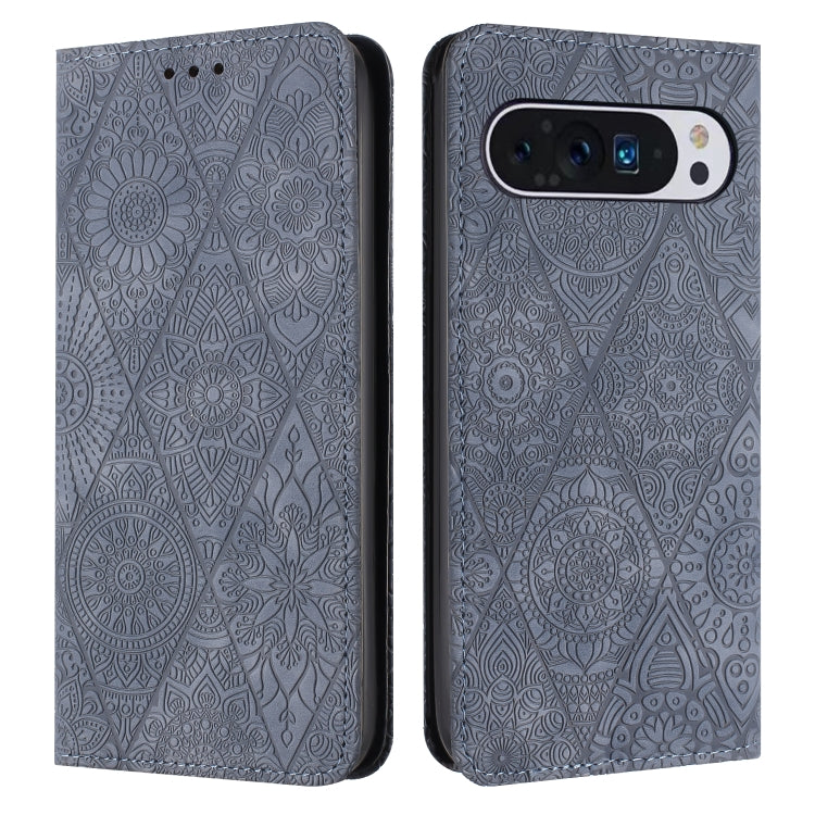 For Google Pixel 9 Pro XL Ethnic Embossed Adsorption Leather Phone Case(Grey) - free shipping - PMC TechLife - Order now!