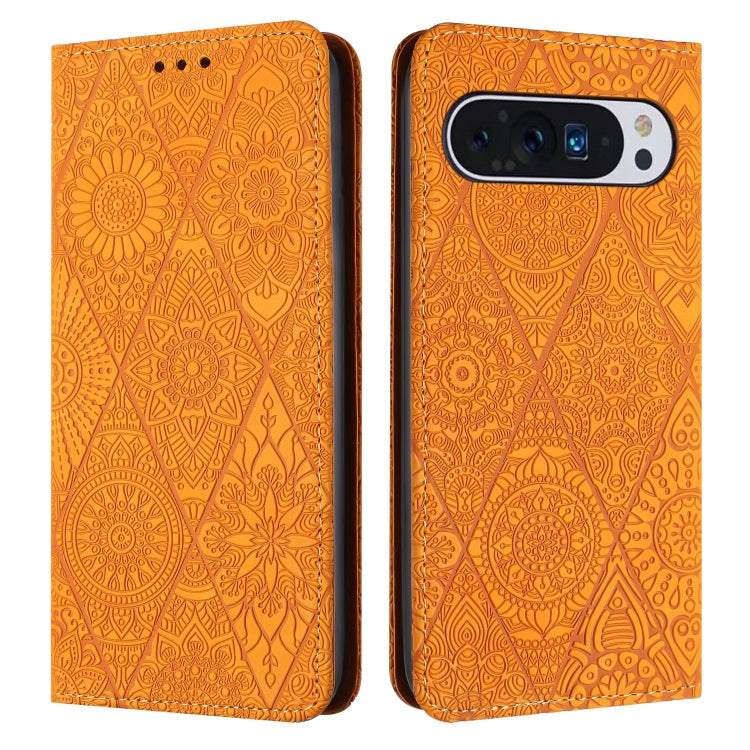 For Google Pixel 9 / 9 Pro Ethnic Embossed Adsorption Leather Phone Case(Yellow) - free shipping - PMC TechLife - Order now!